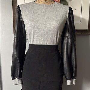 Generation Love Crew neck sweater with faux leather sleeves